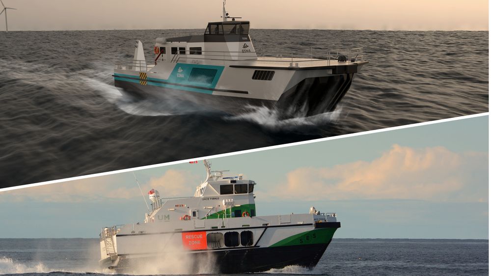 Nederst Umoe Firmus, en båt som bruker Wavecraft-konseptet til Umoe. Over er Ternen-designet til Esna.
