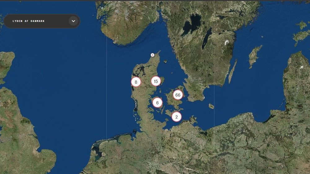 Slik ser de første konturene av et lydkart over Danmark ut. Ambisjonen er mer enn 100.000 lydopptak fra hele landet. 