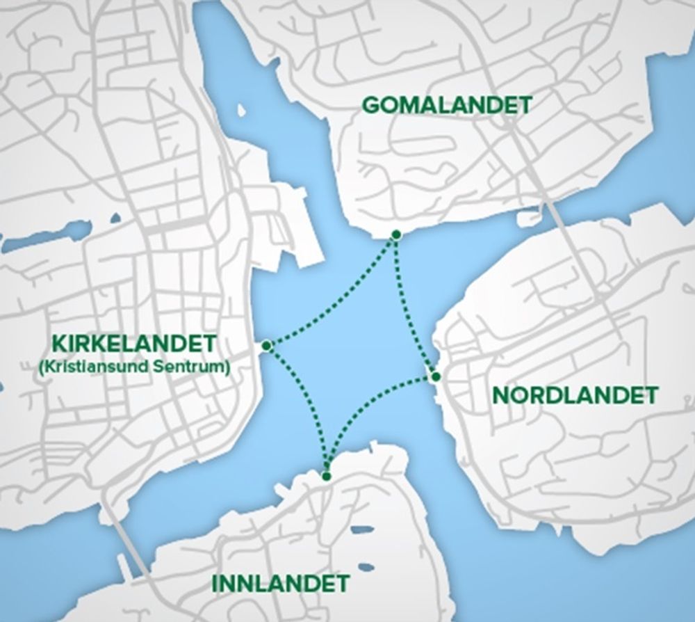 Sundbåtenes rute i Kristiansund.