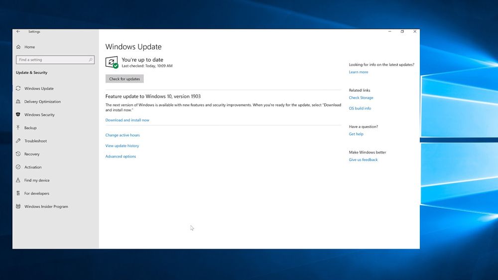 Windows 10 version 1903 er for noen klar for nedlasting og installasjon i Windows Update.