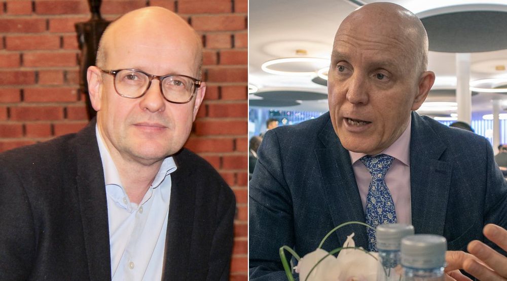 Simulas Olav Lysne til venstre og Huaweis teknologisjef Paul Scanlan.