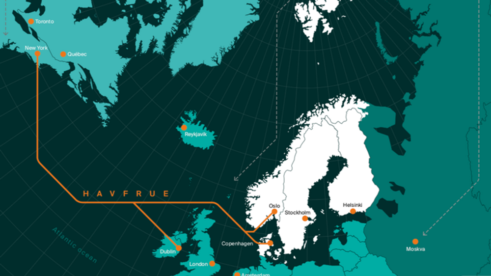 Slik tegner Bulk Infrastructure Havfrue-kabelen, i et litt forenklet bilde. Kabelen lander nær Kristiansand og har forbindelser derfra til Oslo. I Danmark lander den ved Esbjerg med forbindelser videre til København.