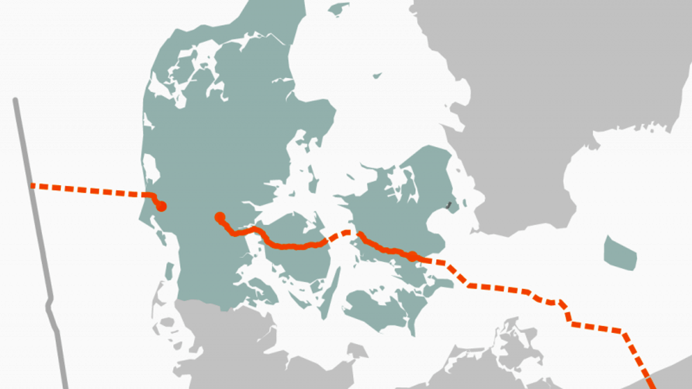 Gassledningen skal gå fra Nordsjøen til Polen gjennom Danmark.