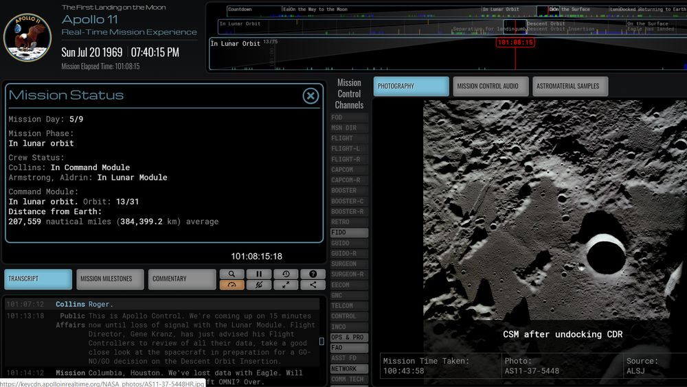 Nettsiden Apollo in real time lar deg følge måneferden på sekundet 50 år etter.