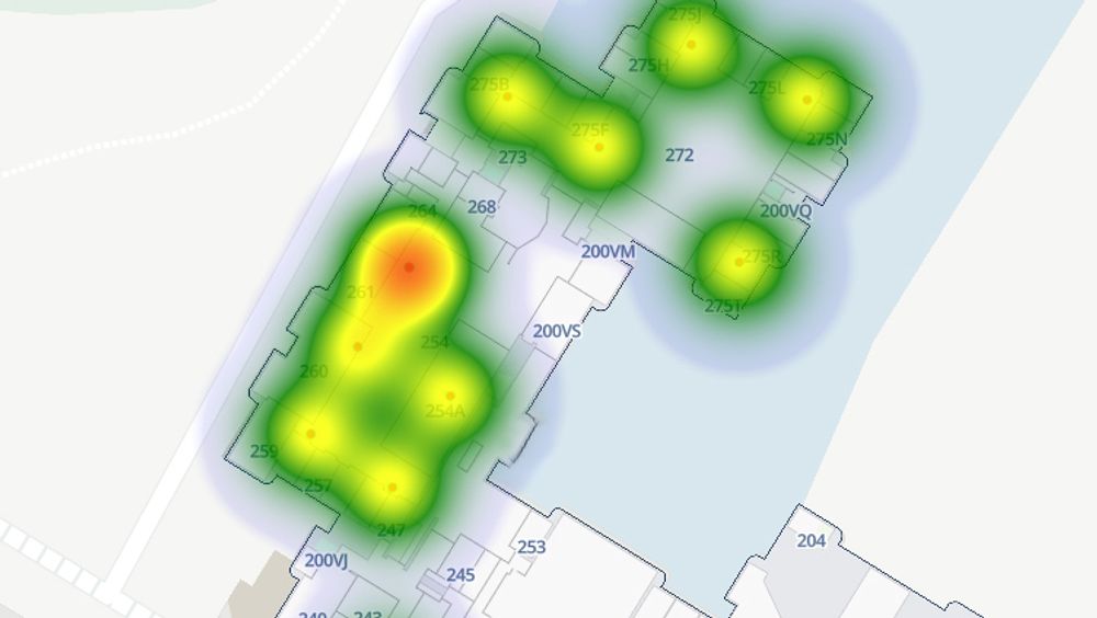 Grensesnittet viser tettheten av mennesker i en bygning.