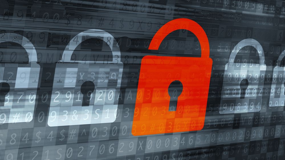 Broken Internet Data Encryption Concept Illustration. Red Open Padlock Alert Icon. Internet and Networks Data Safety.