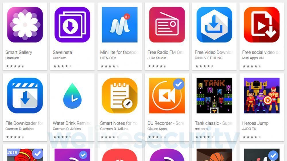 Noen av adware-appene som ESET nylig fant på Google Play.
