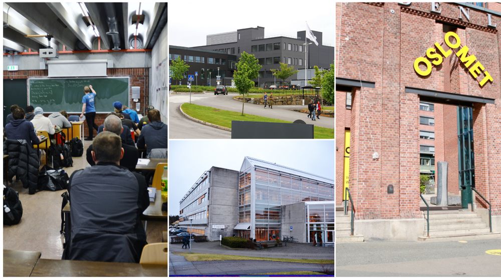 Universitetene sier at de holder utdanningene sine relevante. Fra venstre: Oslomet, Universitetet i Agder og Universitetet i Stavanger. 