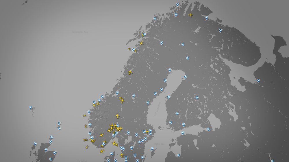 Kartet TU bruker er spesialtilpasset til å dekke kun de norske flyplassene.