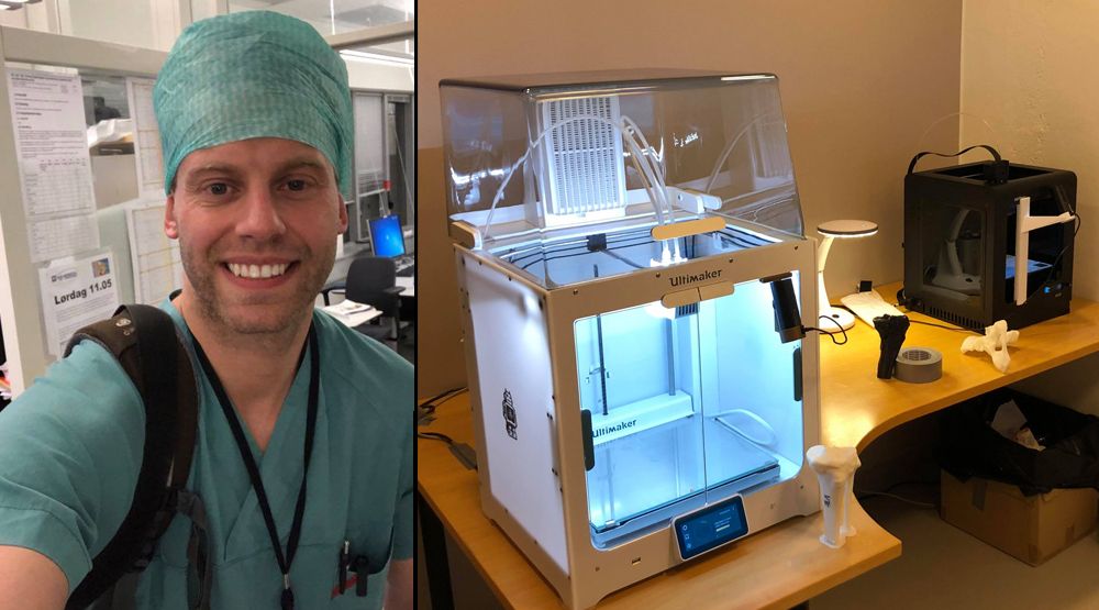 Vil lage og dele oppskrift for personlig smittevernutstyr: Ahus-lege Max Temmesfeld og 3D-laben han vil bruke til å lage smittevernutstyret.