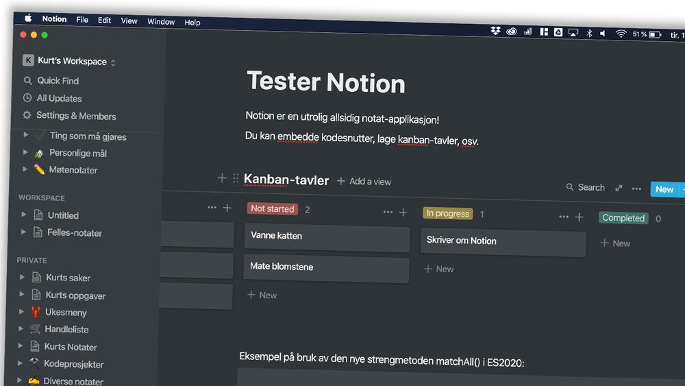 Notion støtter «dark mode», men du kan også ha hvit bakgrunn på notatene dine, om du foretrekker det.