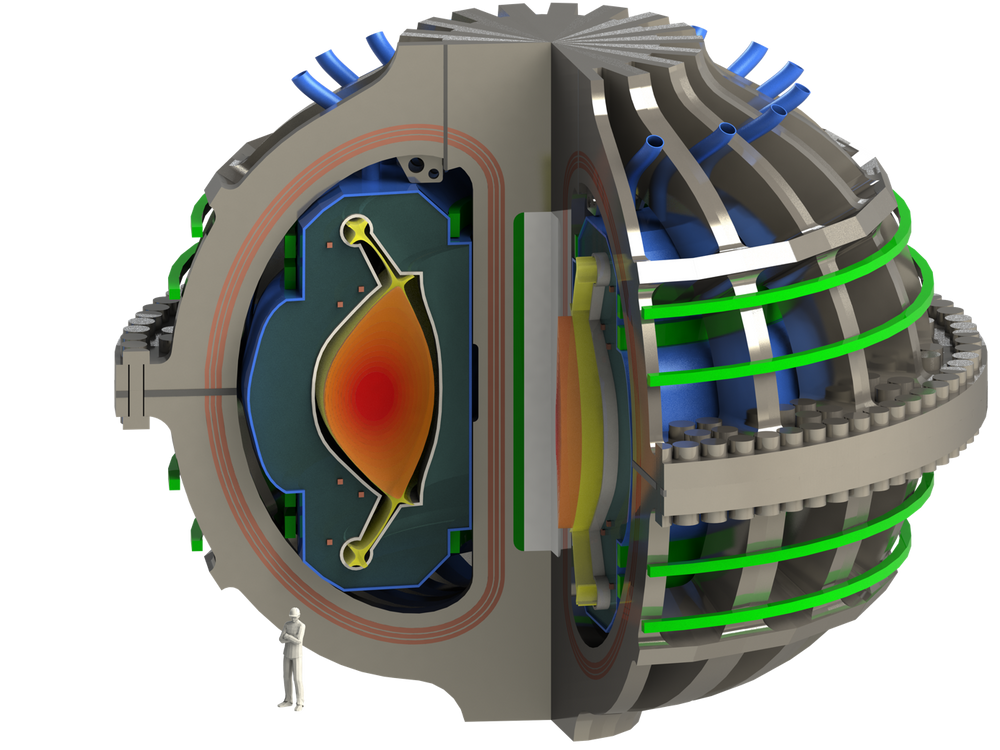 Illustrasjon av ARC-reaktoren ved Commonwealth Fusion Systems, MIT Plasma Science and Fusion Centre, som benytter høy-temperatur superledende magneter til å innesperre plasmaet.