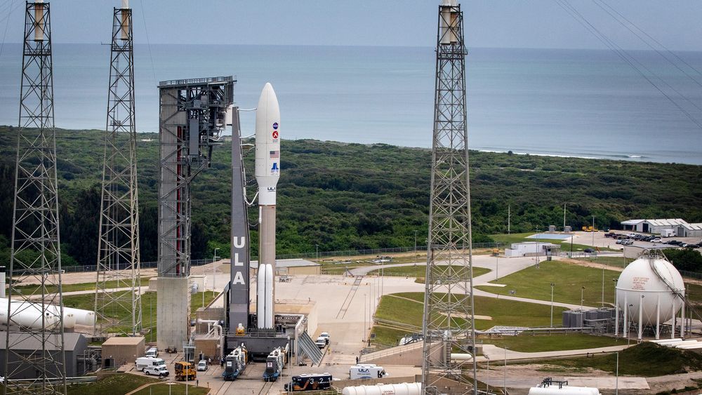 The United Launch Alliance Atlas V 541 rocket, carrying NASA’s Mars Perseverance rover and Ingenuity helicopter, arrives at the launch pad at Space Launch Complex 41 at Cape Canaveral Air Force Station on July 28, 2020. First motion from the Vertical Integration Facility was at 10:24 a.m. EDT. Launch of the Mars 2020 mission is scheduled for July 30. The rover is part of NASA’s Mars Exploration Program, a long-term effort of robotic exploration of the Red Planet. The rover will search for habitable conditions in the ancient past and signs of past microbial life on Mars. The Launch Services Program at Kennedy is responsible for launch management.