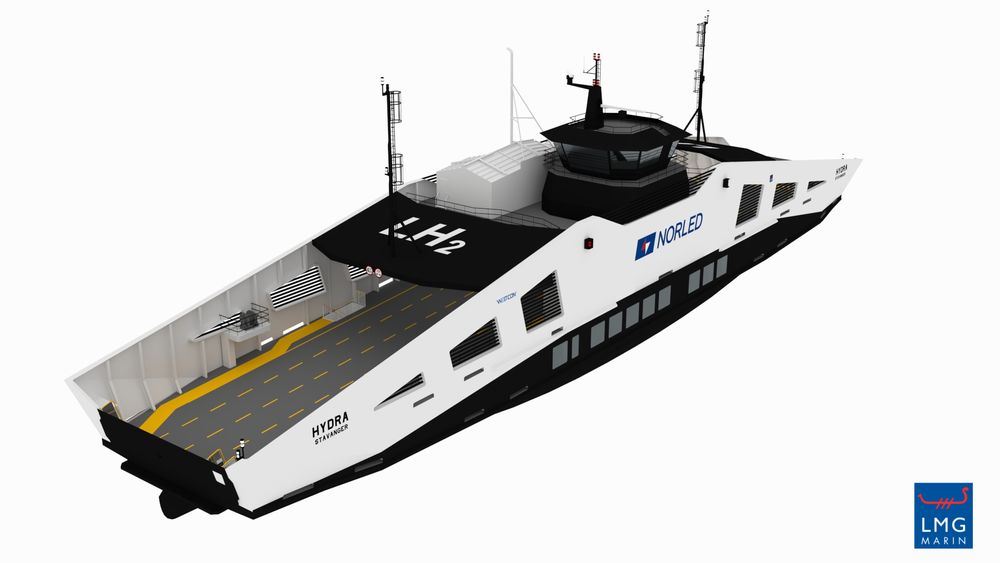 Fergen MF Hydra som Norled skal bygge ferdig ved Westcon Yard. Om et drøyt år skal den i drift med brenselcelle og flytende hydrogen. 