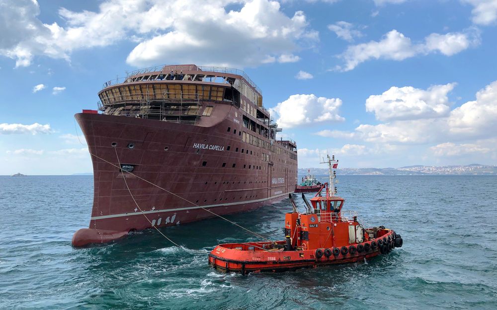 Havila Capella sjøsatt ved verftet Tersan i Tyrkia høsten 2020.