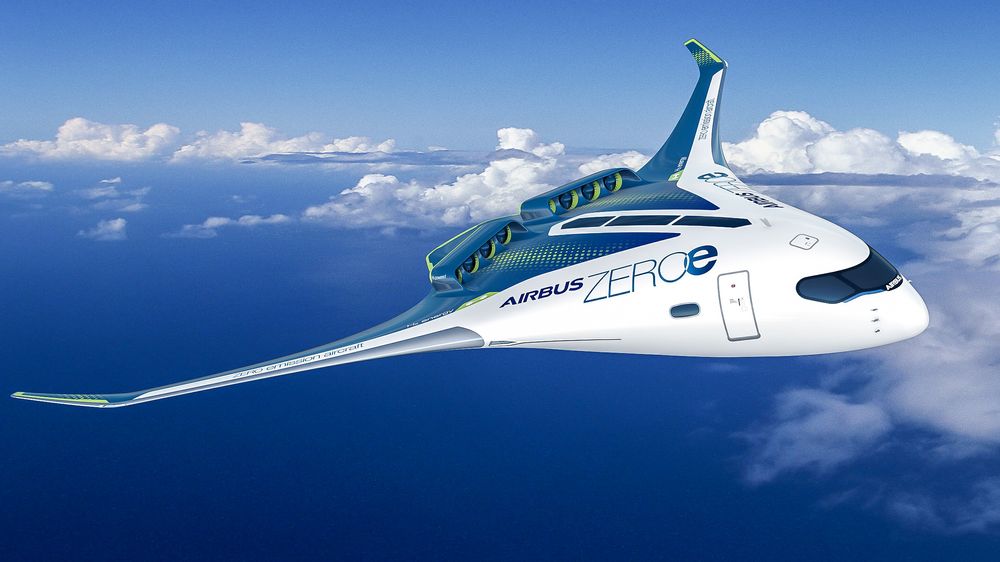 Flyvende vinge: AirbusZEROe Blended Wing Concept er en radikal endring fra dagens fly, men en som kan bety bedre fleksibilitet for å lagre hydrogen og plassere passasjerer. Dette skal kunne fly langt.