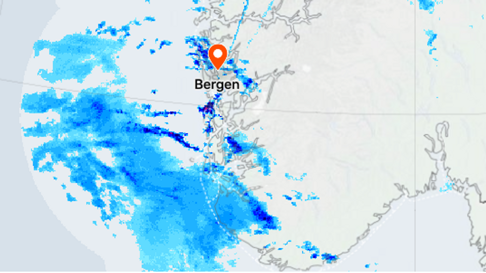 Skjermbilde fra værvarsel fra Yr levert av Meteorologisk institutt og NRK.