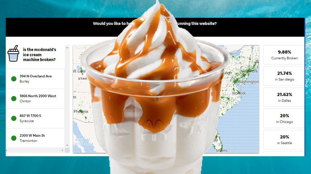 I den nye McBroken-tjenesten kan man se oppdatert informasjon om hvilke McDonald's-restaurant i USA hvor iskremmaskinen er ute av drift.