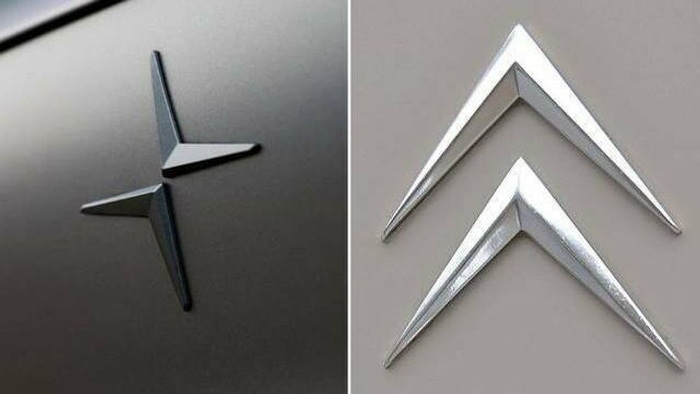 Polestars logo til venstre, Citroëns til høyre.