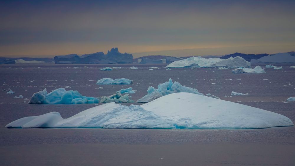 Drivende isfjell i Sermilikfjorden på Øst-Grønland. 