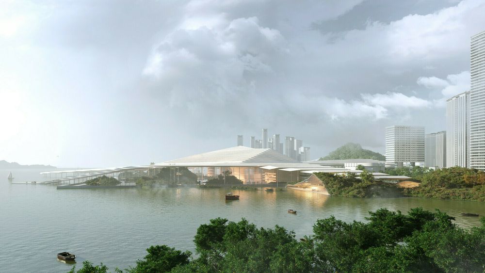 Operaen skal ligge i Shenzhen-bukta. Denne tegningen viser hvordan Snøhetta hadde sett for seg bygget i miljø.