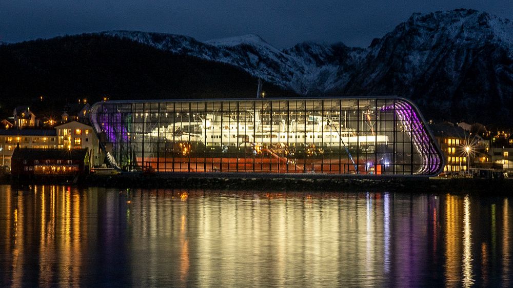 MS Finnmarken by night.