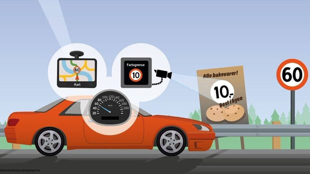 Kameraene i bilen leste bolle-reklamen som en fartsgrense. Biler med ISA og adaptiv cruisekontroll kan da komme til å sette ned farten.  
