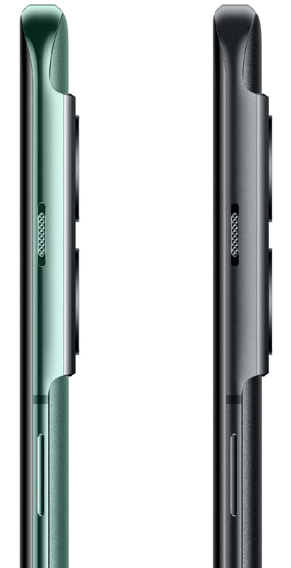 To farger: OnePlus 10 Pro kommer i to farger. Legg merke til den fysiske bryteren som kontrollerer vibrasjon og ringelyd.