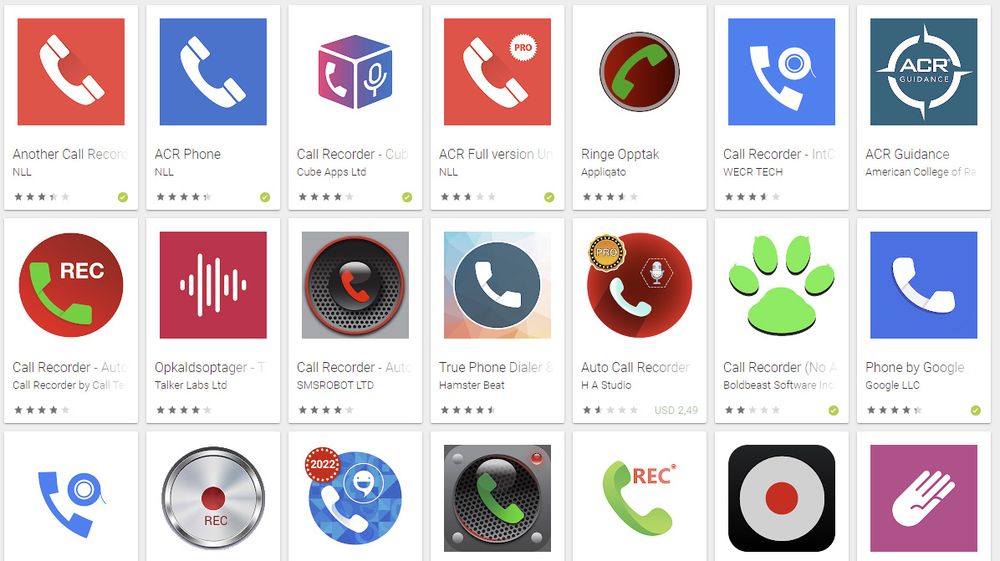Det er mange apper i Google Play som støtter opptak av telefonsamtaler. Trolig vil de fleste fjernes om bare noen uker.