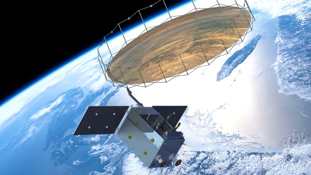 Illustrasjon av den kommende MicroSAR-satellitten.