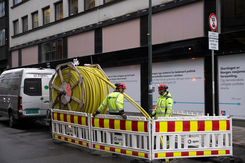 Arbeid ved Akersgata i Oslo sentrum.