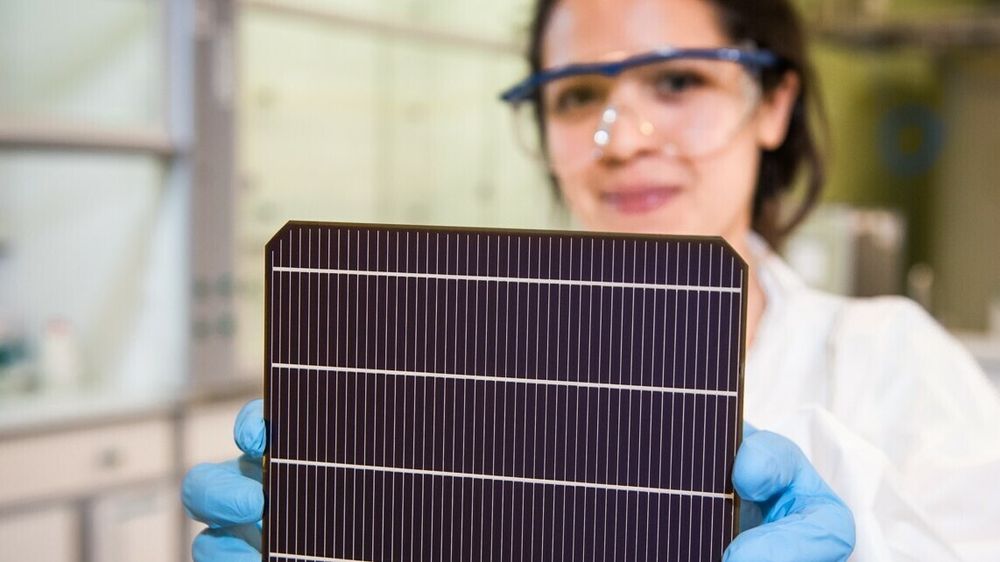 Solenergi vil på sikt konkurrere ut gasskraft i Europa, mener Rystad Energy. Her er det en ansatt ved Oxford PV som viser fram en solcelle.
