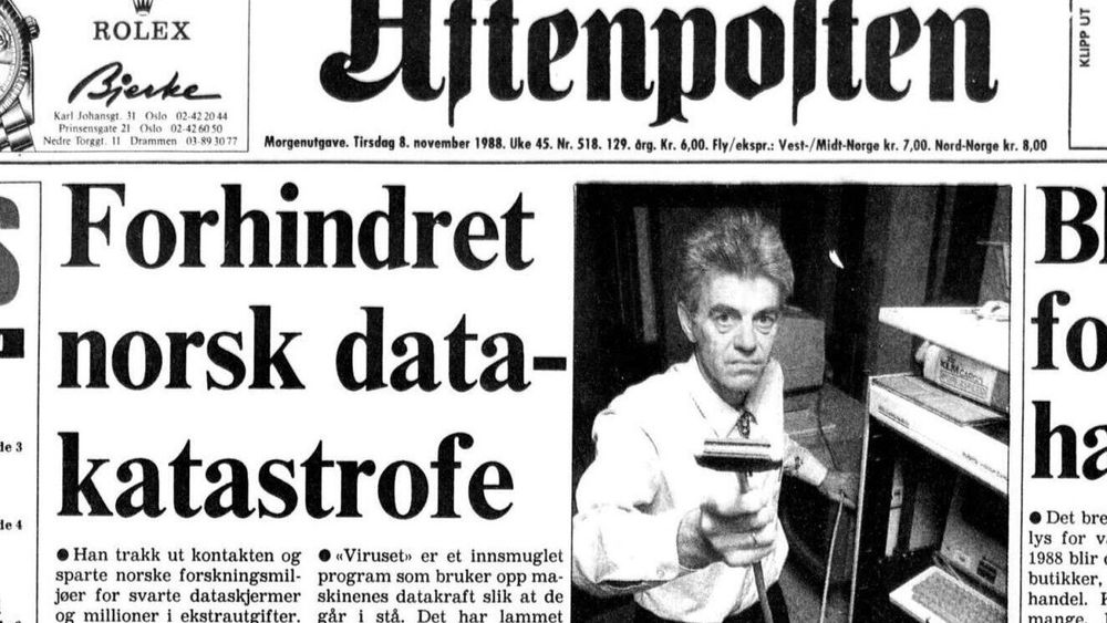 Pål Spilling sørget for å koble Norge til internett, som første land utenfor USA. Han ble også kjent for å ha frakoblet Norge fra nettet. Her udødeliggjort på Aftenpostens forside i november 1988.