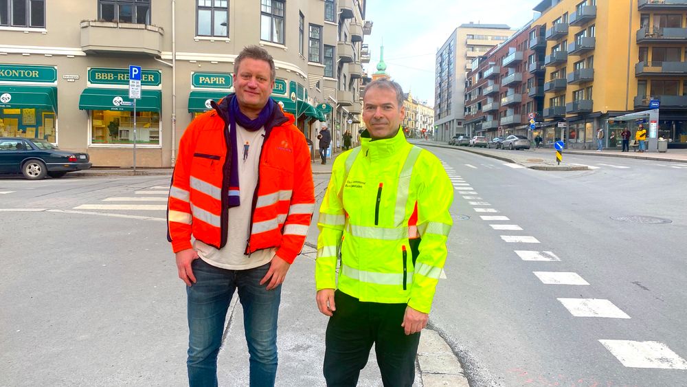 Prosjektleder Lars Jacob Bøe (Isachsen Anlegg) og prosjektleder Jan Sverre Asmyr (Bymiljøetaten).
