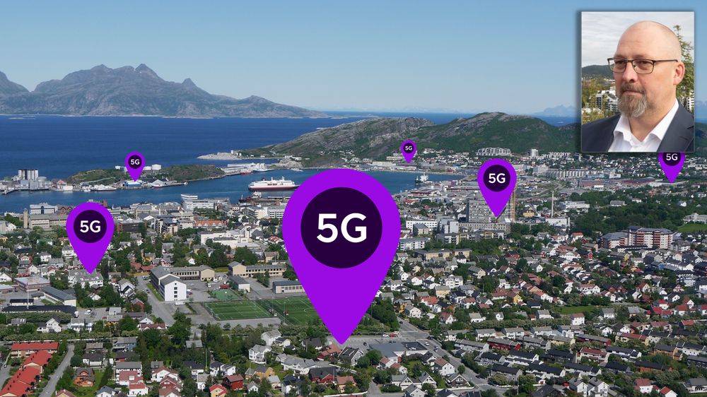 Slik presenterer Telia sitt 5G-nett i Bodø. Telias leder for infrastruktur, Georg Svendsen innfelt. 