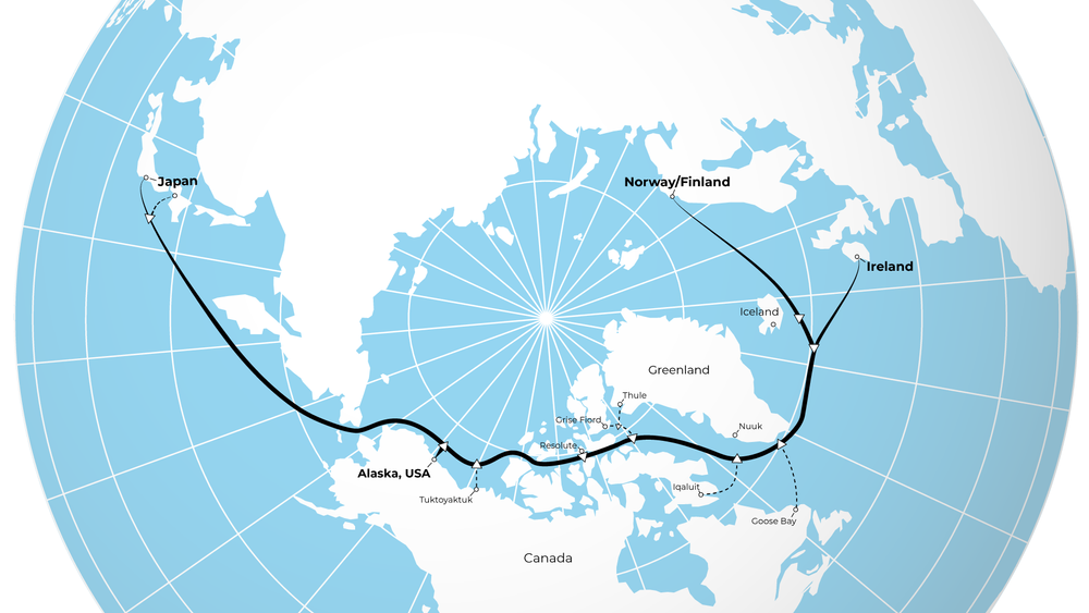 Kart over ruta for fiberprosjektet Far North Fiber