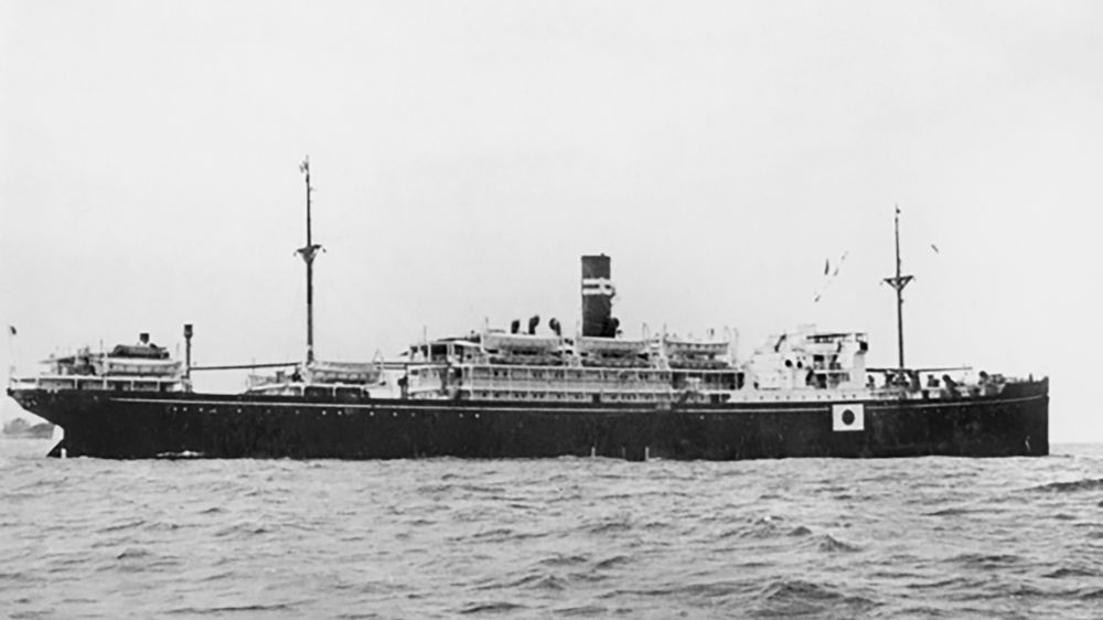Det japanske transportskipet Montevideo Maru, som ble senket i 1942. 33 nordmenn og nesten tusen australiere var om bord.