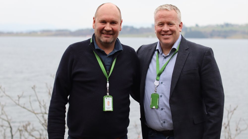Kunstig intelligens løfter datasenterbransjen, ifølge Green Mountain. Fra venstre tidligere toppsjef Tor Kristian Gyland og hans etterfølger Svein Atle Hagaseth.
