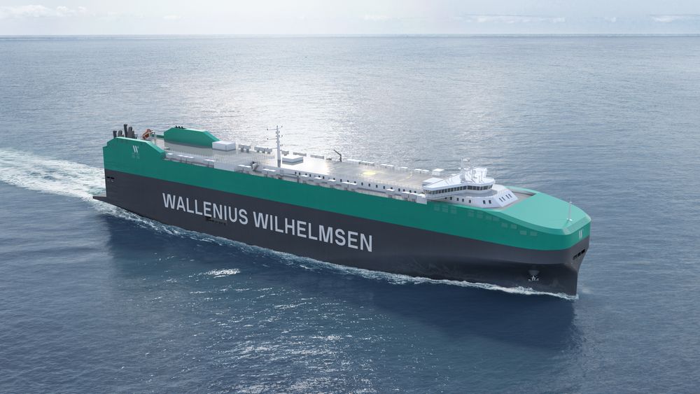 Slik skal de nye skipene se ut. Wallenius Wilhelmsen har signert intensjonsavtale om å bygge opptil 12 skip som skal kunne gå på alternative drivstoff.