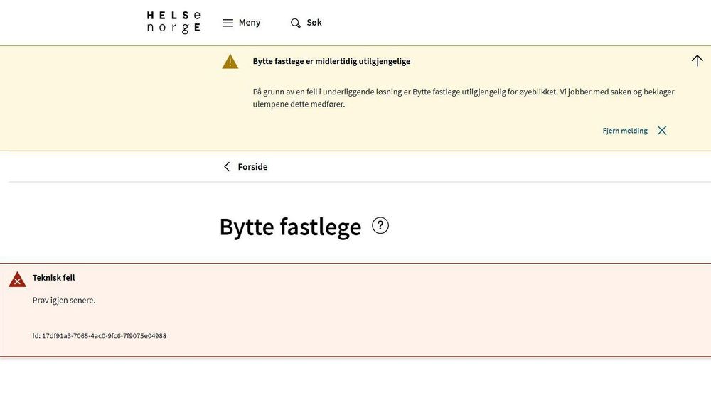 Akkurat nå er det ikke mulig å bytte fastlege. Flere etater jobber med å finne og utbedre feilen.