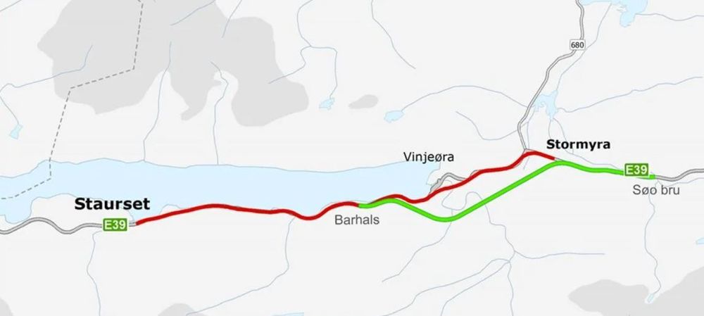 To linjer på strekningen Staurset-Stormyra var aktuelle, men så ble grønn linje vedtatt.