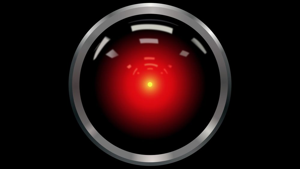 Illustrasjon av det berømte øyet til datamaskinen HAL 9000 fra filmen «2001: En romodyssé».