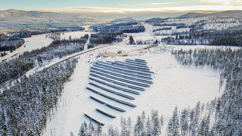 Furuseth solkraftverk i Stor-Elvdal ble historisk da produksjonen startet i november. Det genereres foreløpig «forsvinnende lite» strøm fra anlegget, men til våren blir det andre boller. Foto: Solgrid