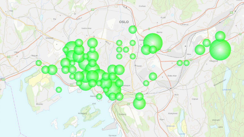 Kartet viser hvor mannen har beveget seg i Oslo.