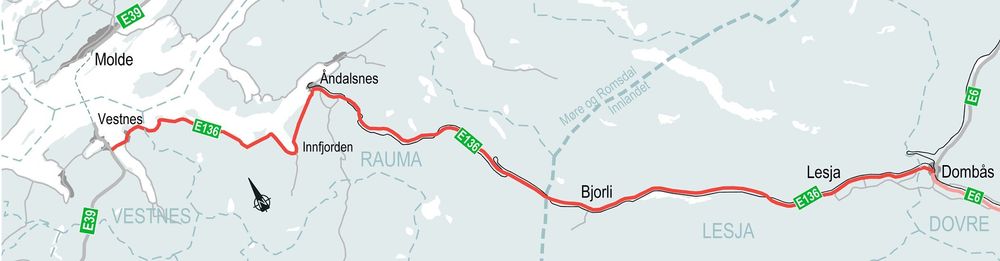 En av strekningene uengigheten står om er E136 mellom Dombås og Vestnes.