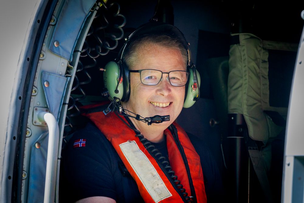 Forsvarsminister Bjørn Arild Gram (Sp) i et dansk Seahawk-helikopter som besøkte Oslo tidligere i vår.