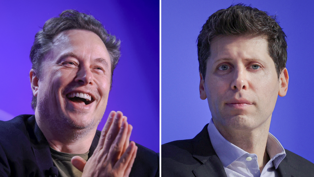 Elon Musk investerte tidlig i Open AI, som ledes av Sam Altman (t.h.). Men det skar seg – og nå har Musk startet utfordreren X AI.