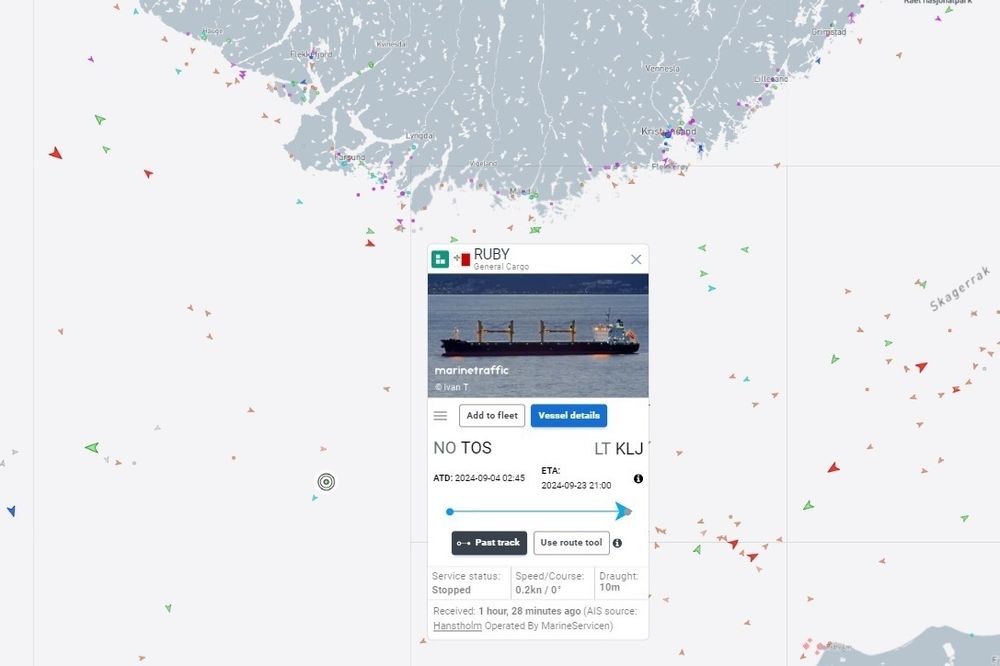 Ruby ligger for tiden sør for Sørlandet. 