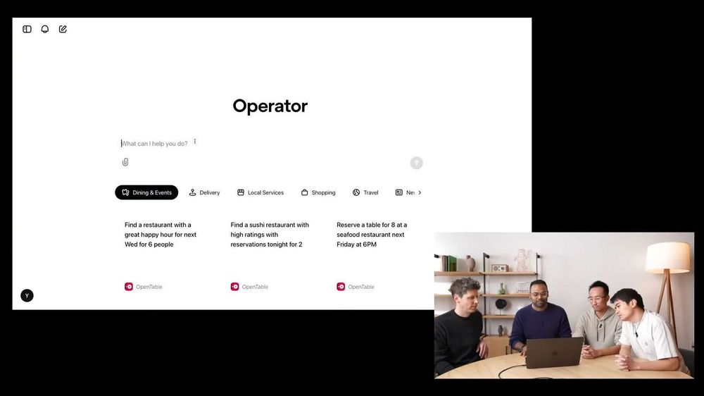 «Operator» skal utføre en rekke oppgaver på egen hånd. Her demonstreres produktet av Open AI-sjefen Sam Altman (t.v.) og et knippe andre medarbeidere.