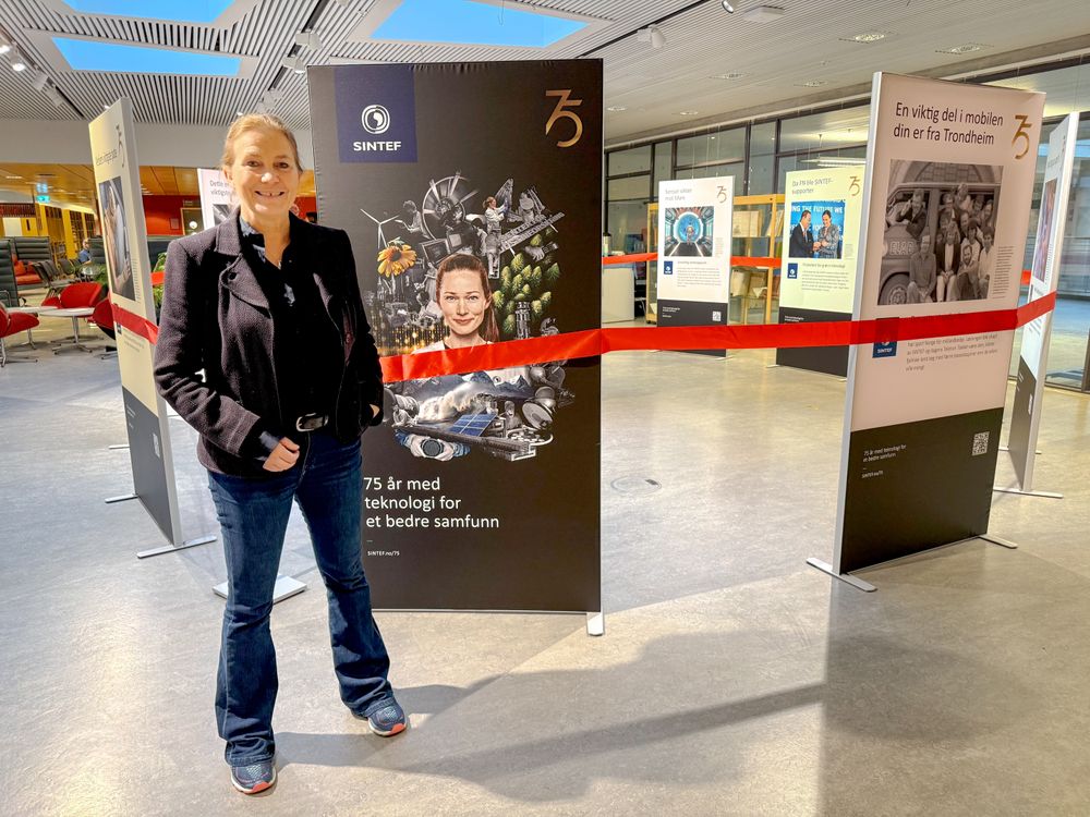 Konsernsjef Alexandra Bech Gjørv i Sintef ved åpningen av utstillingen «75 år med teknologi for et bedre samfunn» på NTNU.